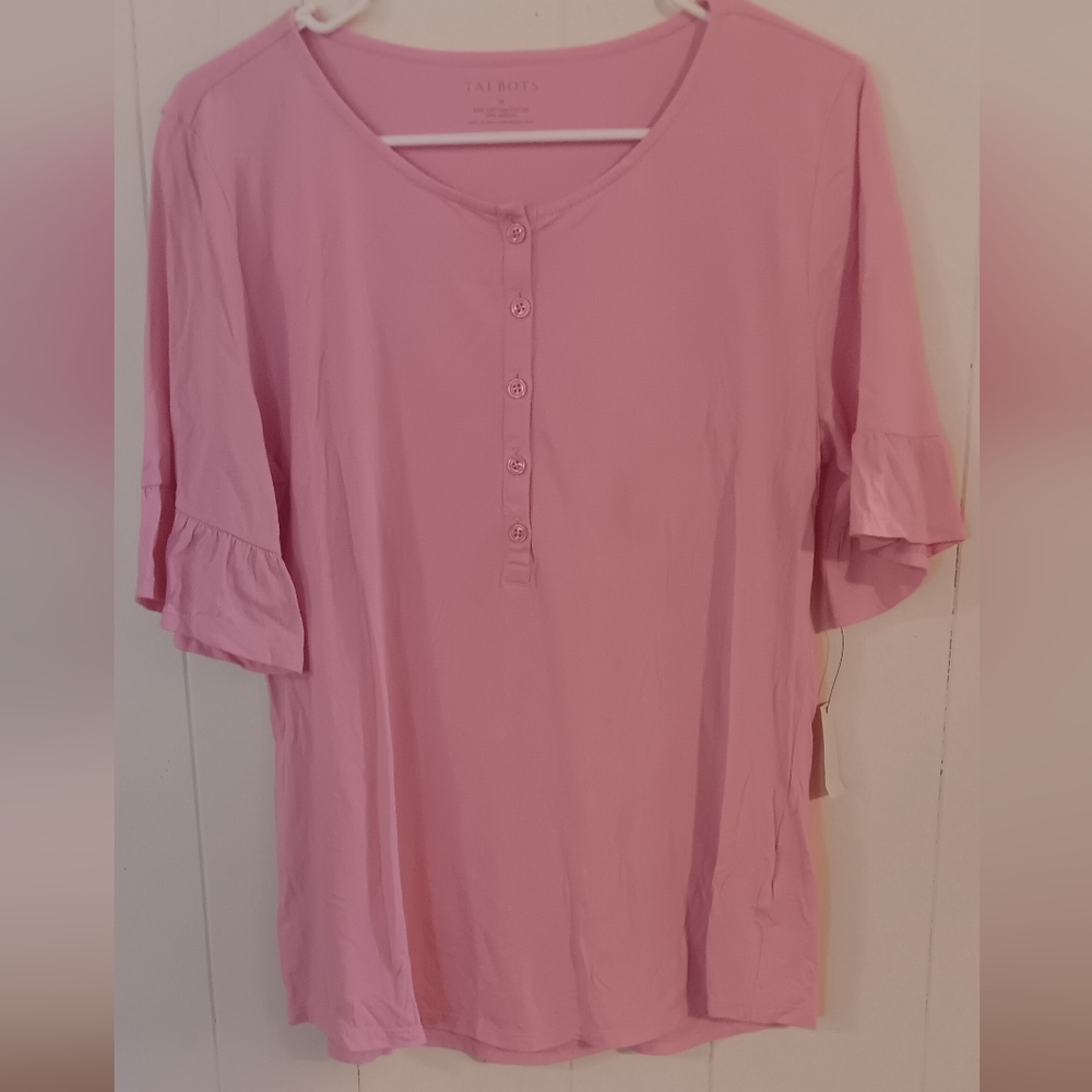 Talbots Pink Blouse with Ruffle Sleeves